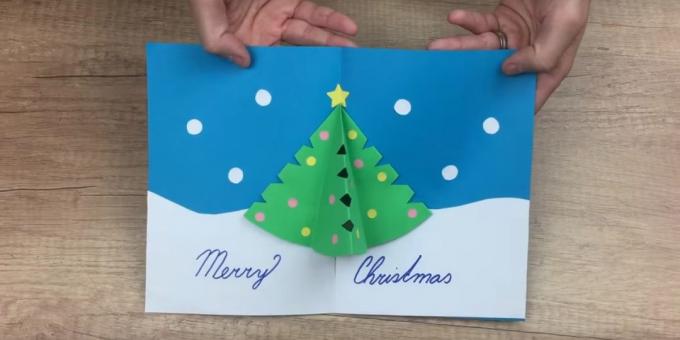 Kalėdų kortelė su savo rankas su eglute viduje tūrinių