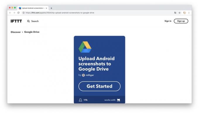 Veiksmas Automatika su IFTTT receptas: apkrovos Ekrano "Google Drive