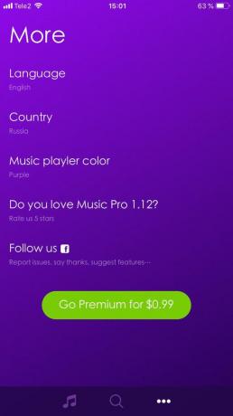Muzikos Pro "app nustatymus jūs galite pakeisti spalvą