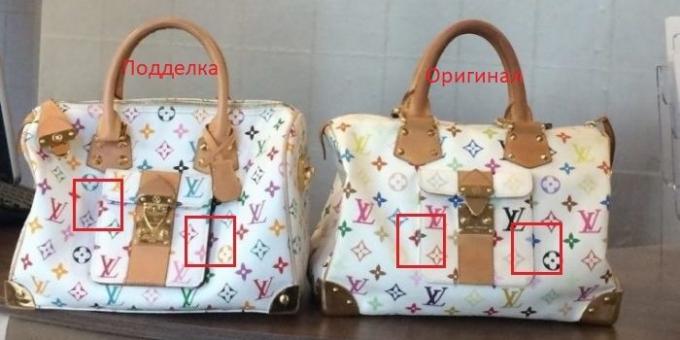 Originalios ir padirbtų Louis Vuitton rankinės, atkreipkite dėmesį į nuotraukos vietą