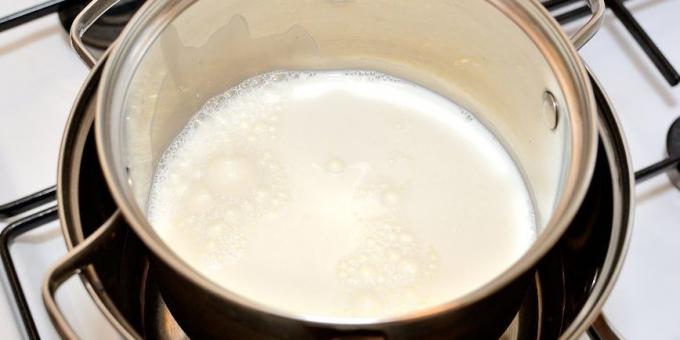 Kaip virėjas namų jogurtą: šildyti pieną iki 85 ° C