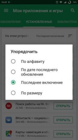 Android Google Play nenaudojamas programas