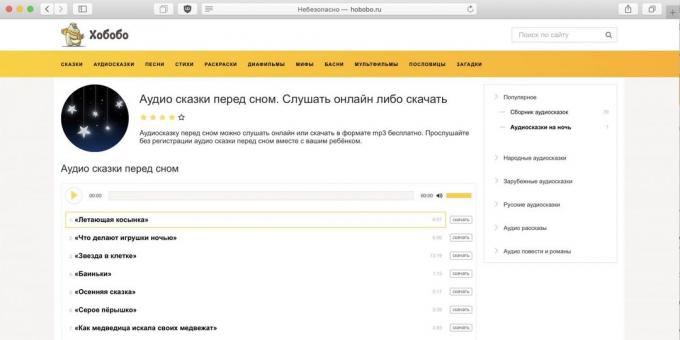 Kaip klausytis garso pasakos vaikams internetu "Hobobo"