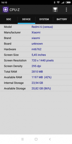 "Xiaomi" Redmi 6: CPU-Z "