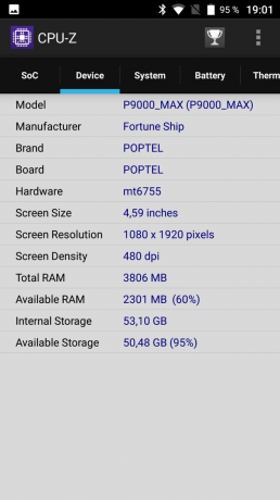 Saugomos smartfon Poptel P9000 max: CPU-Z "
