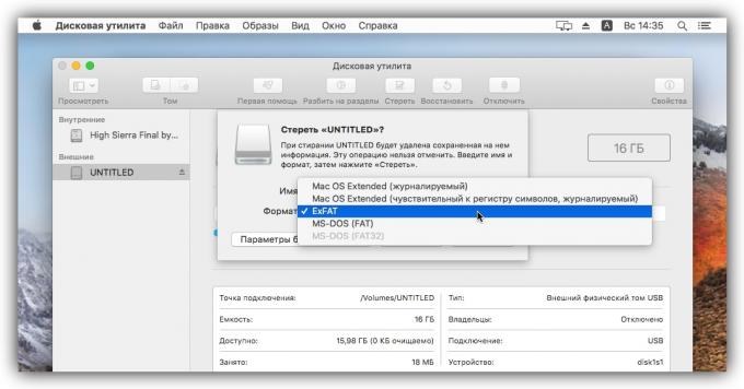 Pasirinkite exFAT, į "flash" diską yra suderinamas su abiem MacOS ir Windows