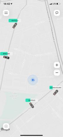 Karshering "Delimobil": ant prašymo žemėlapyje, pasirinkite nemokamą automobilį