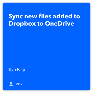 IFTTT receptai: Sync "Dropbox į OneDrive jungia Dropbox į onedrive