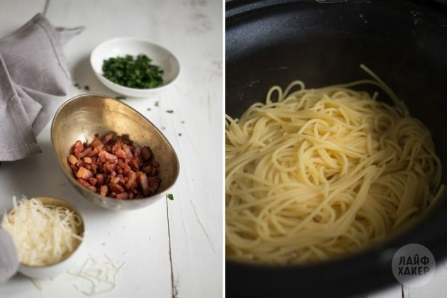 Kaip pasigaminti „carbonara“ makaronų: patroškinkite šoninę ir išvirkite spagečius